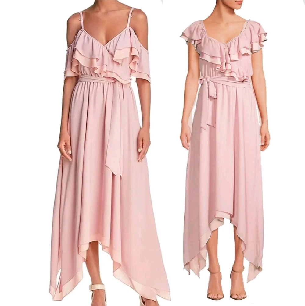 Rebecca Minkoff Soft Pink Ruffle Asymmetrical Hadlee Dress Size 0 XSmall